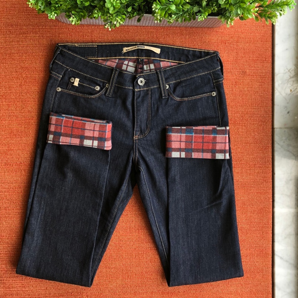 Big Star jeans with plaid details, never worn!